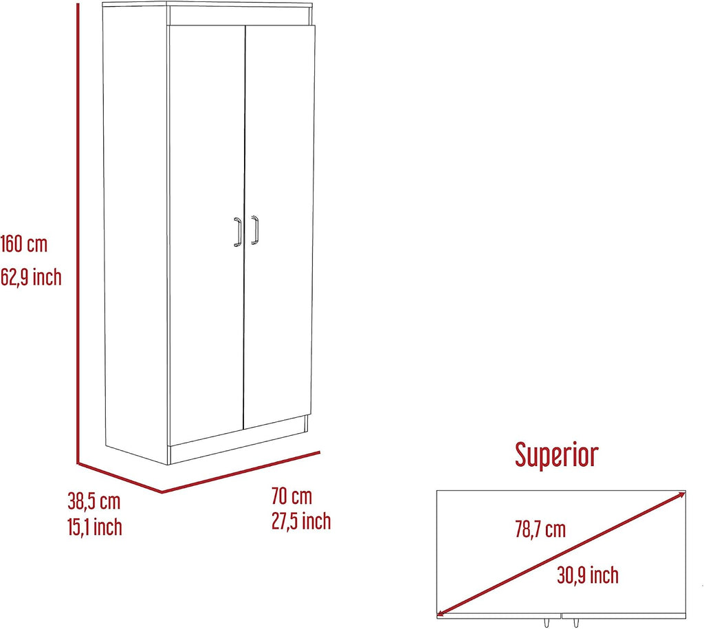 White Kitchen Pantry, Storage Cabinet with 2 Doors, Particle Board, for Dining Room, Easy to Clean