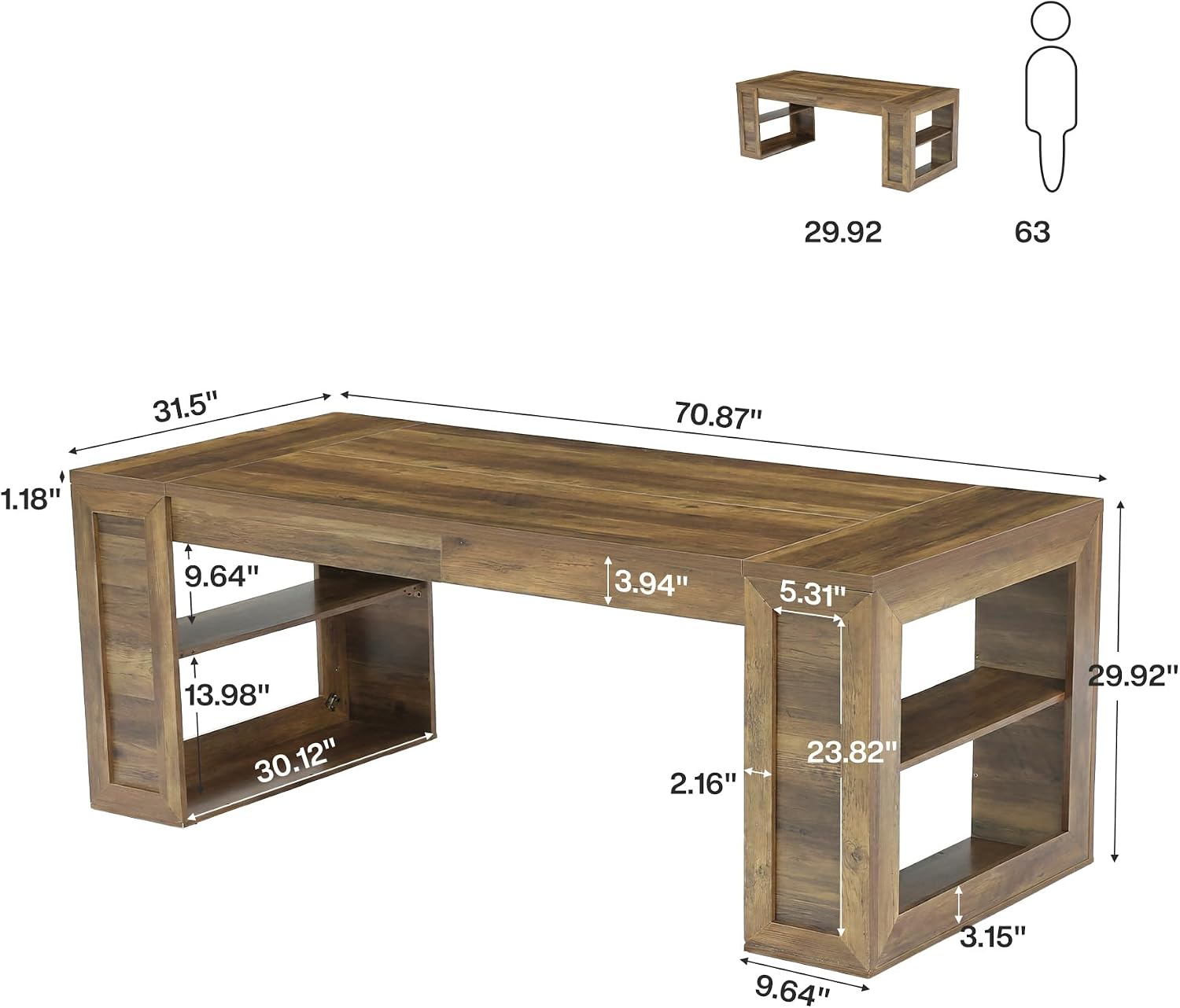 Tribesigns Farmhouse Dining Table with Storage Shelves, 70.8-Inch Large Rectangle Wooden Kitchen Dinner Table for 6 for Kitchen, Dining Room, Living Room