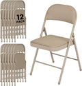 12 Pack Folding Chairs, Fabric Dining Chair Set with Padded Cushion and Back, Indoor Outdoor Seat for Home Office, Parties, Events, Wedding, Extra Guest Seating, Desert Khaki
