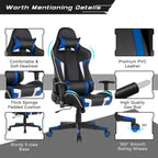 GYMAX Gaming Chair, Massage Gaming Chairs for Adults with Headrest, Lumbar Support & Armrest, Video Computer Reclining Gaming Chair, Office Desk Gamer Task Chair (Blue)