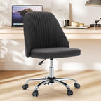 Sweetcrispy Armless Vanity Chair, Cute Comfy Home Office Desk Chair with Wheels, Modern Upholstered Task Computer Seat for Bedroom, Study, Makeup Vanity, Height Adjustable & Swivel, Deep Gray