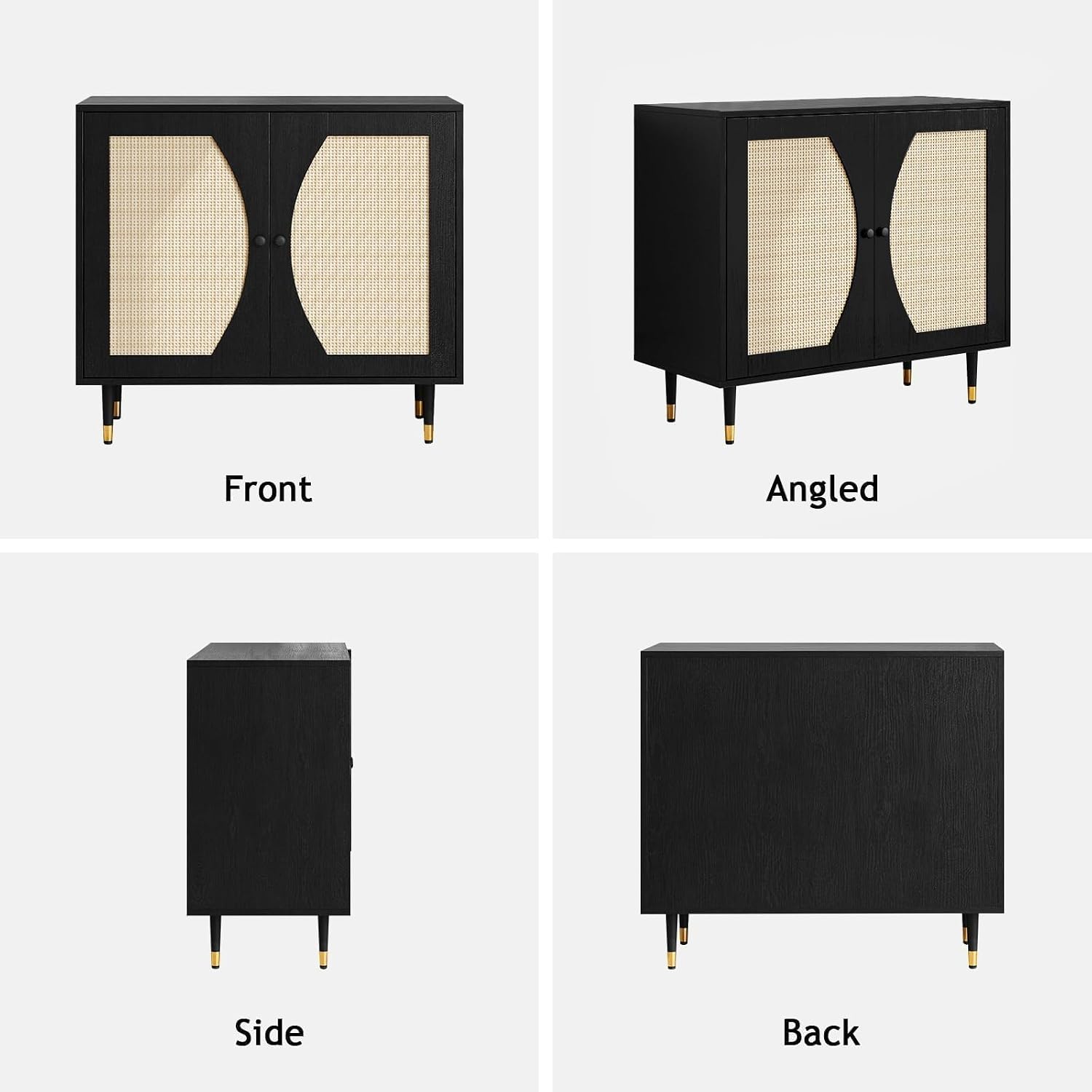 4ever2buy Black Rattan Cabinet, Rattan Buffet Cabinet with Storage, Accent Sideboard Buffet with Adjustable Shelves for Kitchen and Dining Room