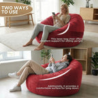 YuppieLife 4FT Foam Filled Bean Bag Chair, Lazy Sofa for Adults, Red | Ready to use, 2-in-1 design: bean bag or sofa mode, Dutch velvet cover, Machine washable, Comfortable