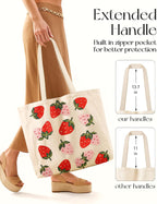 Miss Adola Embroidery Tote Bag with Pocket & Buckle - Reusable Canvas Tote for Women Cute Aesthetic Work Shopping Grocery Bag