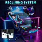 HOFFREE Gaming Chair with Bluetooth Speakers and Led Lights Massage Video Game Chair with Footrest Reclining High Back Computer Gamer Chair Blue and Black