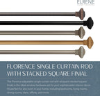 Elrene Home Fashions Florence Single Curtain Rod with Stacked Square Finials, 1" Diameter, (Soft Gold), (48X86)