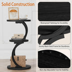 JUSTOGO Small Round Side Table, 3-Tier End Table for Living Room, Vintage Nightstand for Small Spaces Sofa Couch Corner Bedside Bedroom, S-Shaped Wood Accent Table Metal Coffee Table, Black