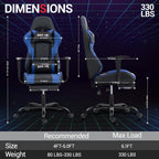 Gaming Chair with Footrest, Ergonomic PC Desk Chair with Headrest and Massage Lumbar Support, Video Game Chair with Height Adjustable High Back for Home Office, PU Leather, Blue