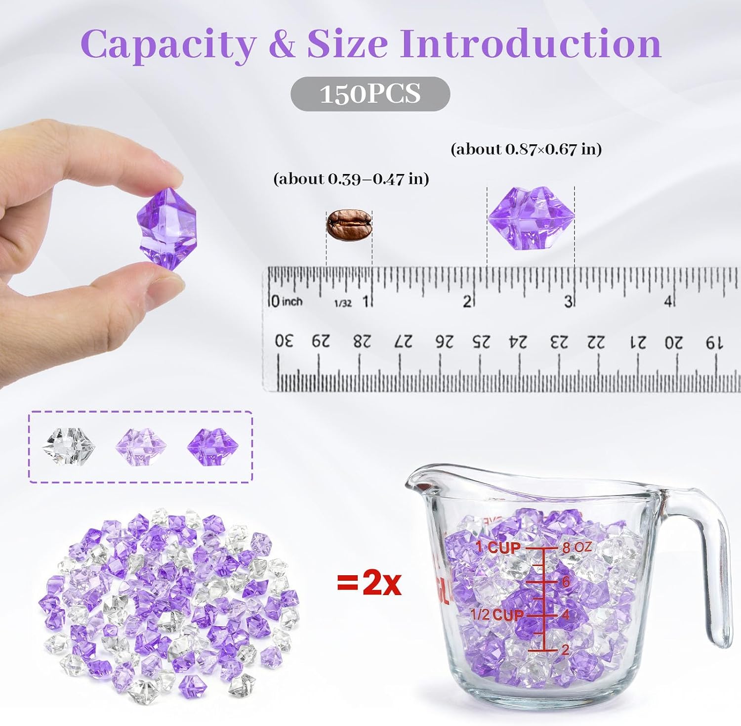 DomeStar 150PCS Fake Ice, Vase Filler Purple Fake Diamonds Plastic Clear Gems Crystals for Table Scatter Decoration
