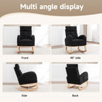 MINCETA Nursery Rocking Chair with Retractable Footrest, Teddy Fabric Upholstered Glider Rocker with High Backrest, Modern Accent Chair with Solid Wood Legs for Baby Room Living Room, Black
