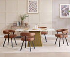 Shunzhi Brown Upholstered Leather Dining Chairs Set of 4 Modern Barrel Dining Room Chairs Comfy Kitchen Chairs Armless PU Side Chair with Curved Back for Living Room/Restaurant