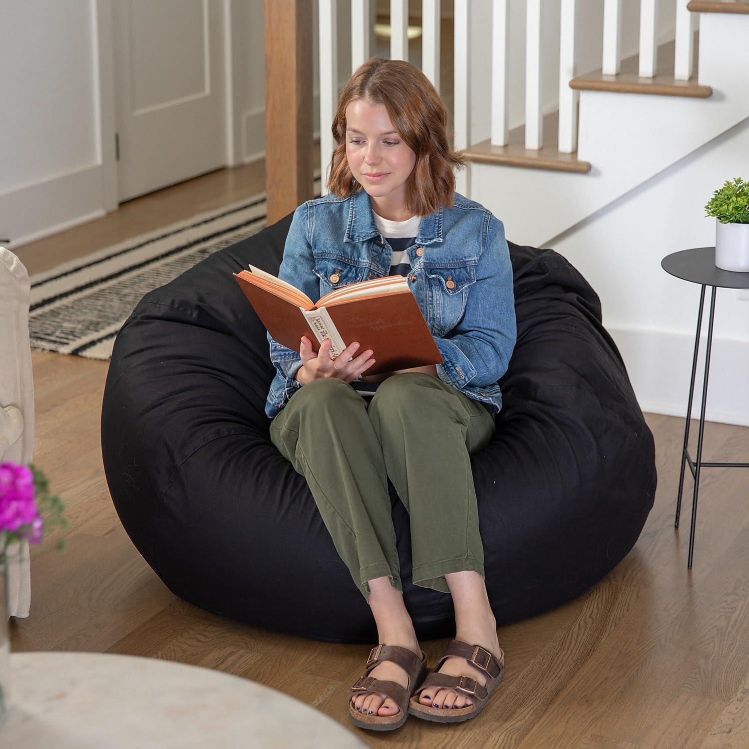 Flash Furniture Duncan Oversized Solid Black Bean Bag Chair for Kids and Adults