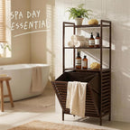 Baveke Bamboo Laundry Hamper with 3 Tier Shelves, Tilt Out Laundry Basket with Removable, Bathroom Storage Cabinet for Dirty Clothes, Hidden Corner Laundry Hamper for Bedroom, FSC-Certified, Brown