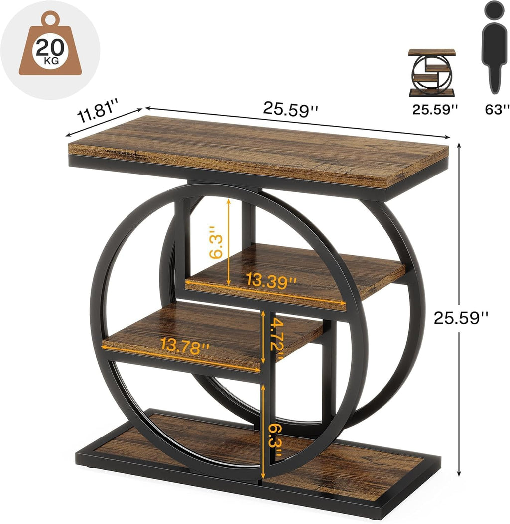 End Table with Storage, Narrow Side Table for Living Room, 4-Tier Industrial End Tables with Shelves, Small Sofa Table for Bedroom, Rustic Brown