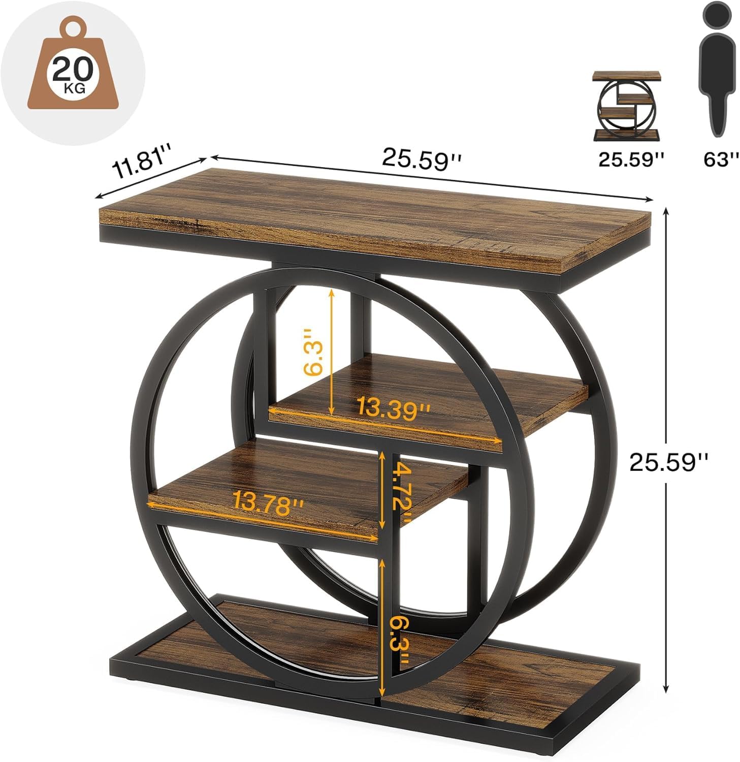 End Table with Storage, Narrow Side Table for Living Room, 4-Tier Industrial End Tables with Shelves, Small Sofa Table for Bedroom, Rustic Brown