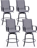 Patio Swivel Bar Stools Set of 4，All-Weather Outdoor High Bistro Stools with Textilene Fabric for Outside, Beach, Lawn, Poolside and Garden (Grey/Brown)