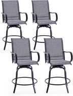 Patio Swivel Bar Stools Set of 4，All-Weather Outdoor High Bistro Stools with Textilene Fabric for Outside, Beach, Lawn, Poolside and Garden (Grey/Brown)
