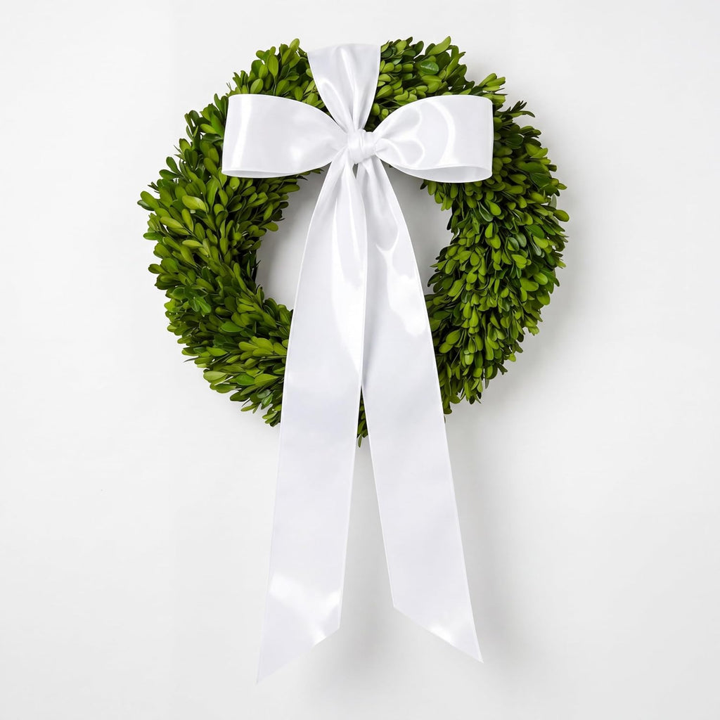 VitalCozy White Wreath Sash for Front Door Blank Satin Tulle Bow Wreath Sash Embroidery Monogram Plain Ribbon Accessories for Xmas Party Yard Doorway Indoor Outdoor Wall (2.56" X 67",Satin)