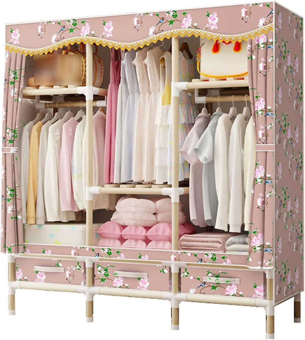 Portable Wardrobe,Simplicity Fabric Cupboard Clothes Storage Hanging Rail Storage Cabinet with Drawer Storage Shoes,Toy(Size:168 * 128 * 45CM)