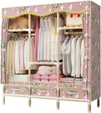 Portable Wardrobe,Simplicity Fabric Cupboard Clothes Storage Hanging Rail Storage Cabinet with Drawer Storage Shoes,Toy(Size:168 * 128 * 45CM)