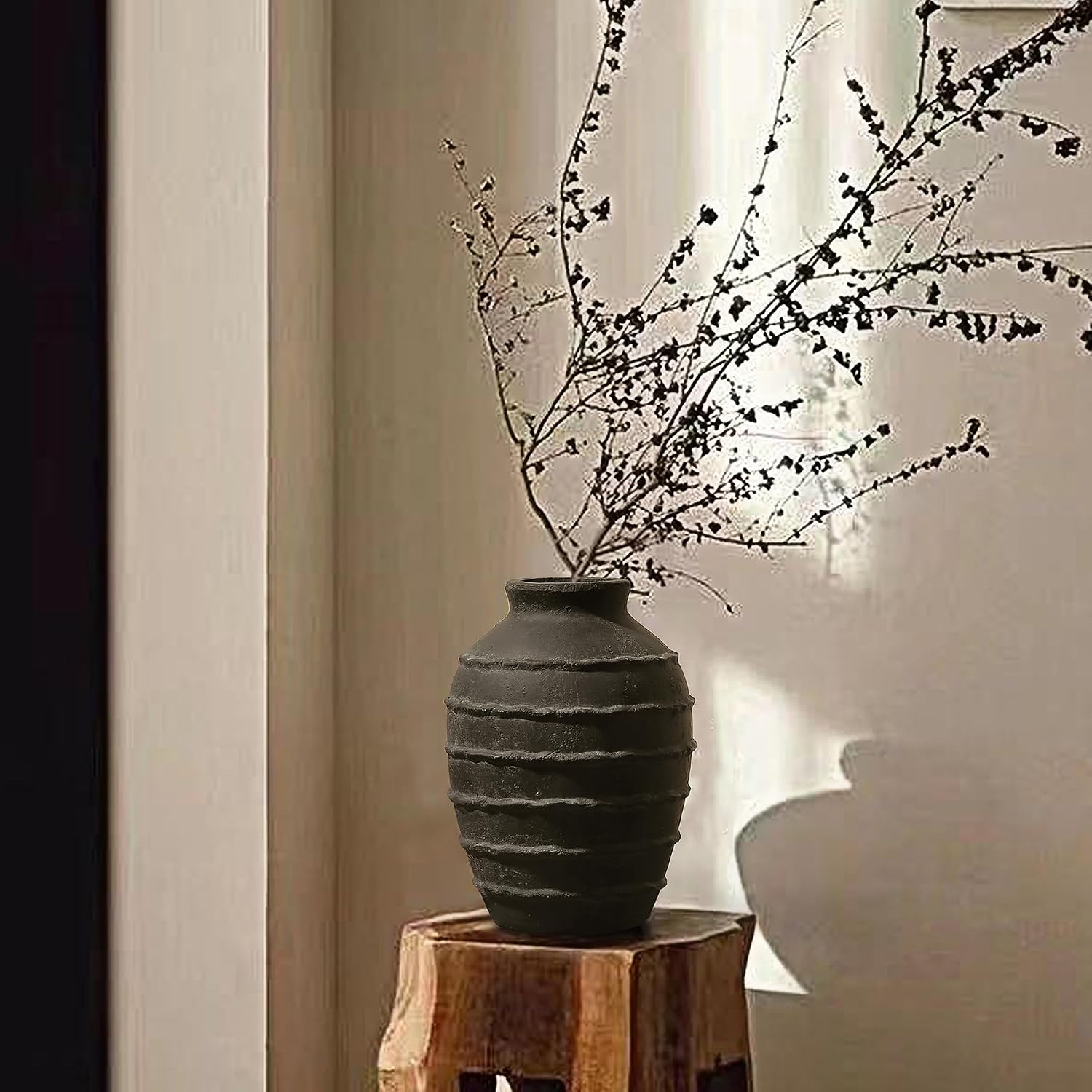 Kokrose Terracotta Vase, Black Vases Home Decor for Centerpieces, Large Vintage Rustic Flower Vase for Home Decor, Pottery Ceramic Vases, 11.2 Inch Table Top Fireplace Mantel Decor
