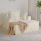 54"W Oversized Chaise Lounge Chair Indoor, Boneless Chaise Lounge Couch, Convertible Comfy Reading Chairs, Corduroy Sleeper Chair Couches for Living Room, Compression Sofa with Ottoman, Beige