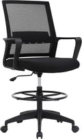 BestOffice Drafting Chair Tall Office Chair Adjustable Swivel Rolling Mesh Height with Lumbar Support Arms Footrest Mid Back for Adults Standing Desk Drafting Stool(Black)