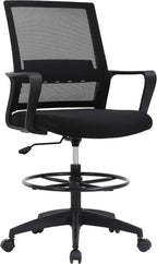 BestOffice Drafting Chair Tall Office Chair Adjustable Swivel Rolling Mesh Height with Lumbar Support Arms Footrest Mid Back for Adults Standing Desk Drafting Stool(Black)