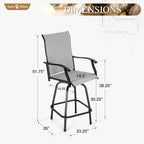 Sophia & William Outdoor Bar Stools Set of 4, Bar Height Patio Chairs, Outdoor Swivel Bar Stools High Top Patio Chairs, Supports 300 lbs (Light Grey Fabric)