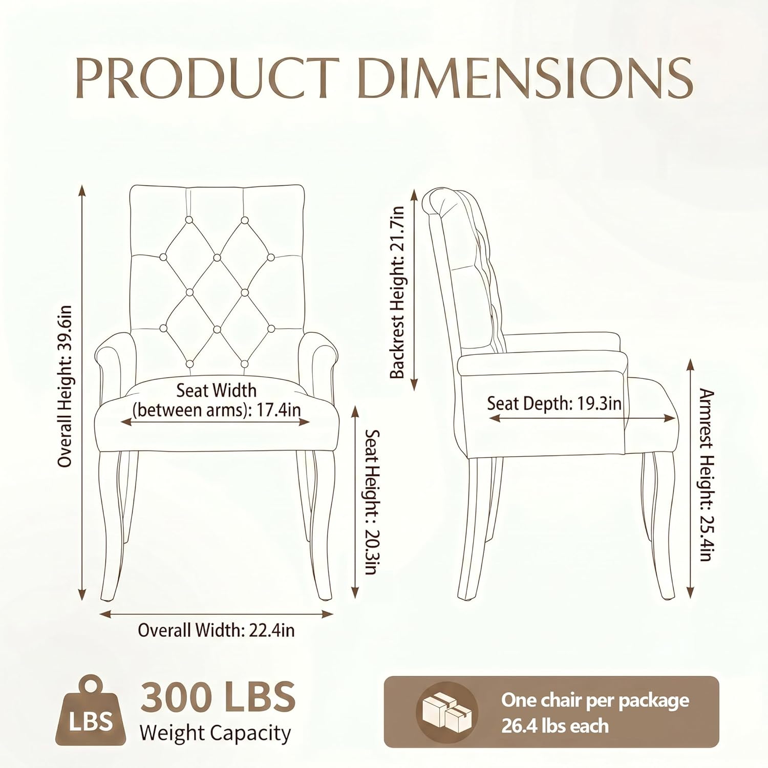 Upholstered Dining Chairs with Arms, Tufted Chenille Kitchen Chairs with Arms, Modern Farmhouse Armchair with Nailhead Trim for Dining Room, Home Office (Gray, 1 Pack)
