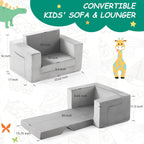 Kids Couch, 2-in-1 Toddler Chair Comfy 1-3 Years Old, Convertible Kids Chair, Toddler Couch Sofa, Kid Sofa to Lounge Bed for Boys and Girls Gifts, Kids Recliner, Grey
