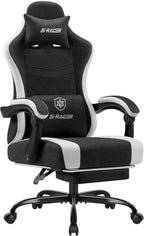 Homall Gaming Chair with Massage & Footrest, Ergonomic Computer Office Chair, High-Back Racing Style Reclining Chair with Adjustable Lumbar Support, Breathable Tech Fabric for Adults (Black)