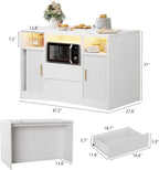 Kitchen Island with Storage, Island Table for Kitchen with Power Outlet & LED Light, Rolling Buffet Cabinet with Fluted Sliding Door, 2 Drawers, Large Countertop, White