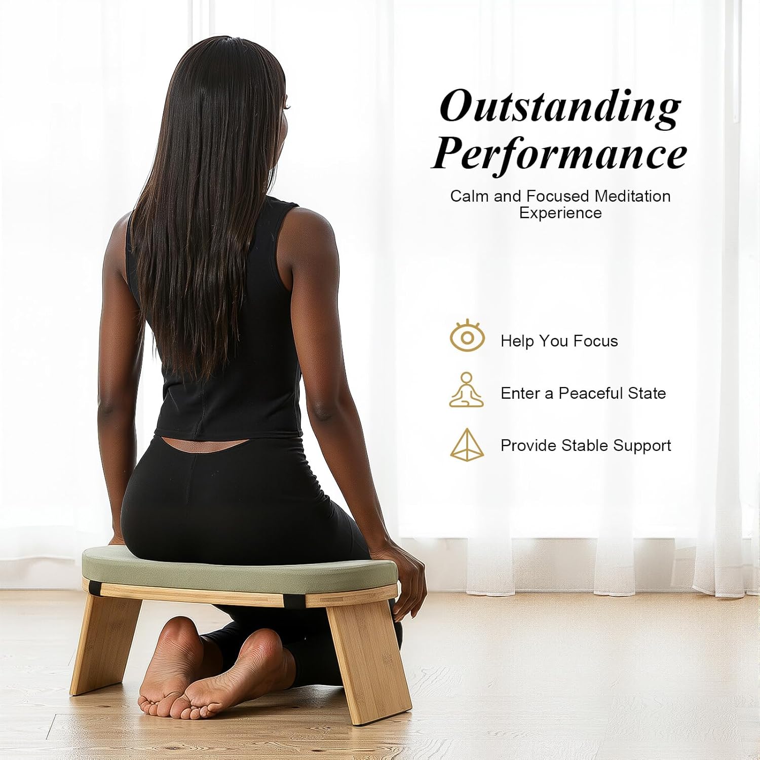 Foldable Meditation Bench with Cushion – Ergonomic Kneeling Meditation Stool, Bamboo Bench for Sitting or Kneeling, 5° Forward Tilt for Comfort, 396lbs Capacity, Portable Floor Seat for Yoga
