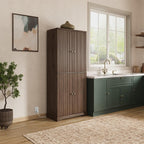 71" Tall Fluted Kitchen Pantry Cabinet, Modern Fluted Pantry Cabinet with Doors, Kitchen Pantrys Storage Cabinets with Drawer and Adjustable Shelves Doors for Dining Room, Living Room, Walnut