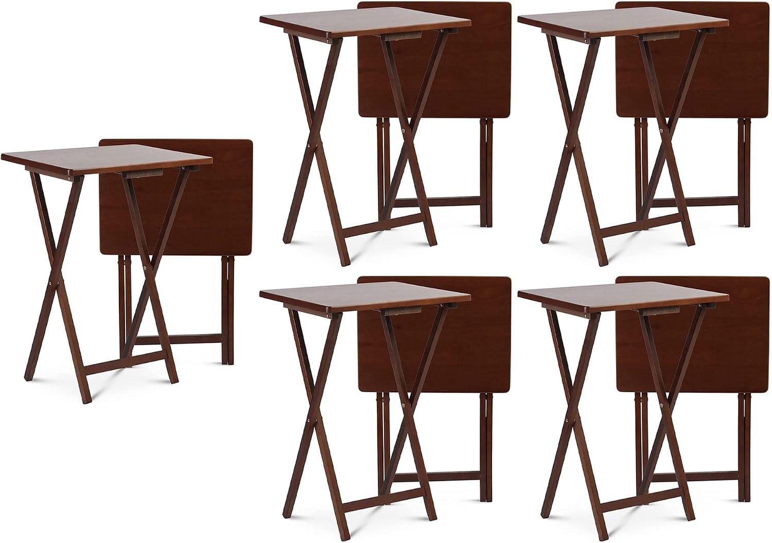 PJ Wood - Folding Wood TV Tray Table - Honey Oak, 10-Piece Set | Rectangular Design, Cross Base, 14.57 in W x 19.09 in L x 26 in H, Indoor Use, Assembly Required, Screwdriver Hammer Needed