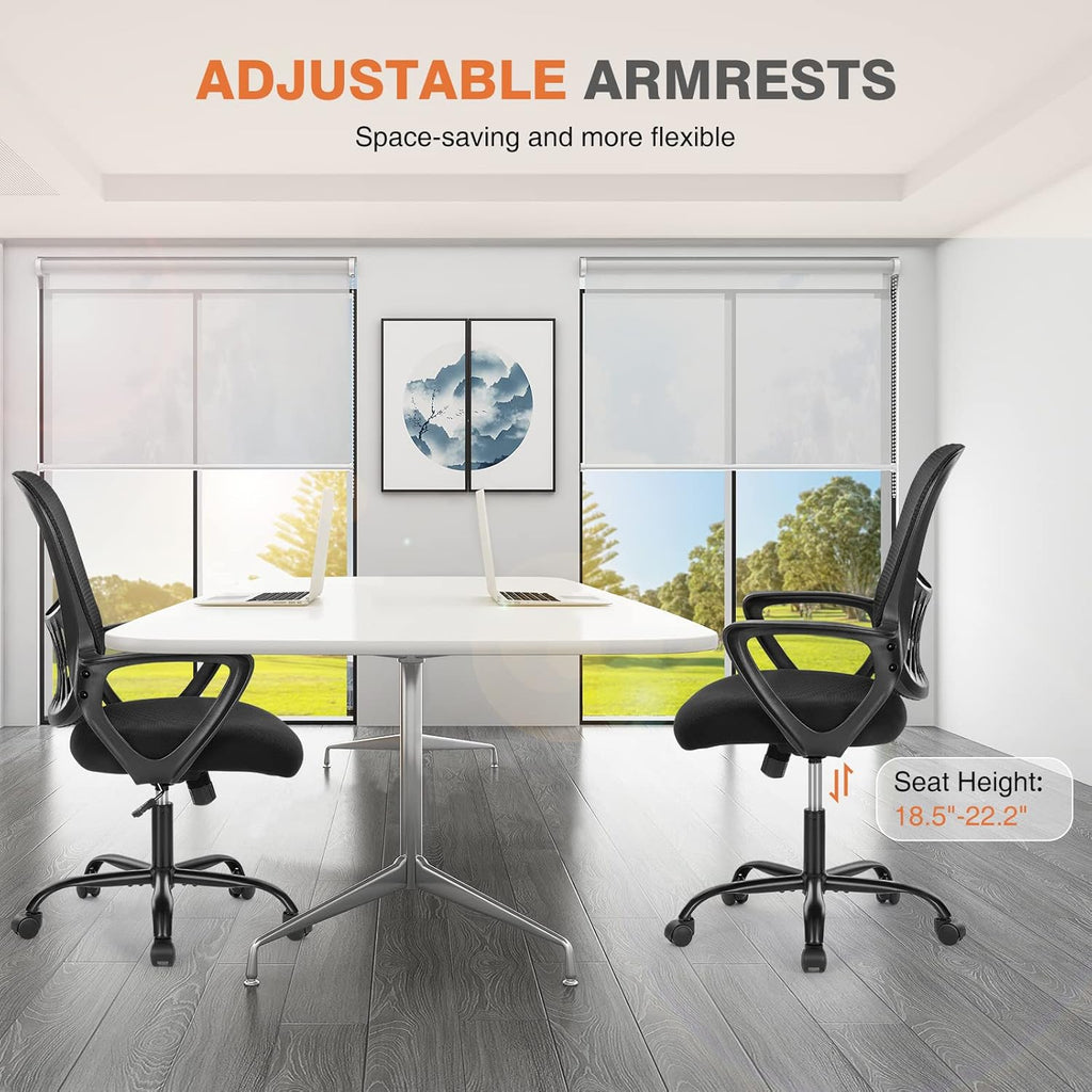 Sweetcrispy Home Office Managerial Executive Chair with Ergonomic Design, Mid-Back Mesh 360° Swivel, Comfortable Lumbar Support, Comfy Arms for Bedroom,Study,Student, Black