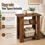 Narrow Side Table, 3 Tier Rustic End Table for Living Room, Small Wood Nightstand with Storage Shelves, Slim Bedside Table for Bedroom, Couch, Small Spaces, 22.8" High,Farmhouse Style