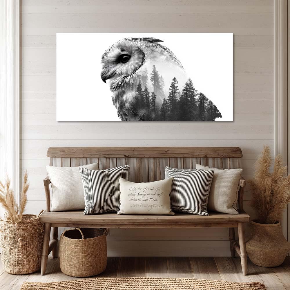 GAFSING Black White Owl Canvas Wall Art for Living Room Office Modern Double Exposure Forest Painting Prints Contemporary Canvas Artwork Dining Bedroom Decor Large