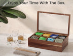 Acacia Wood Tea Bag Storage Box with 8 Compartments & Clear Window | Selected natural wood with elegant grain, versatile for coffee sugar candy jewelry, magnetic sealed lid, smooth finish