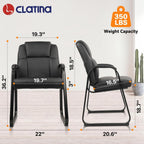 CLATINA Leather Waiting Room Chair, Sled Base No Wheels Reception Guest Chair with Padded Armrest, Comfy Upholstered Office Computer Desk Chair for Home Office Meeting Room Lobby, Black, 8 Pack