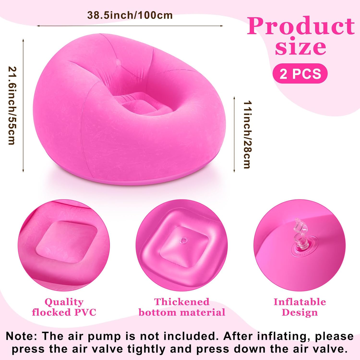 Realspring Inflatable Bean Bag Chairs,Pink,Lake Blue,2 Pcs | Outdoor Blow Up Chairs for Adults, Movie Night Seating, Portable Lazy Sofa Loungers, Backyard Camping Couch