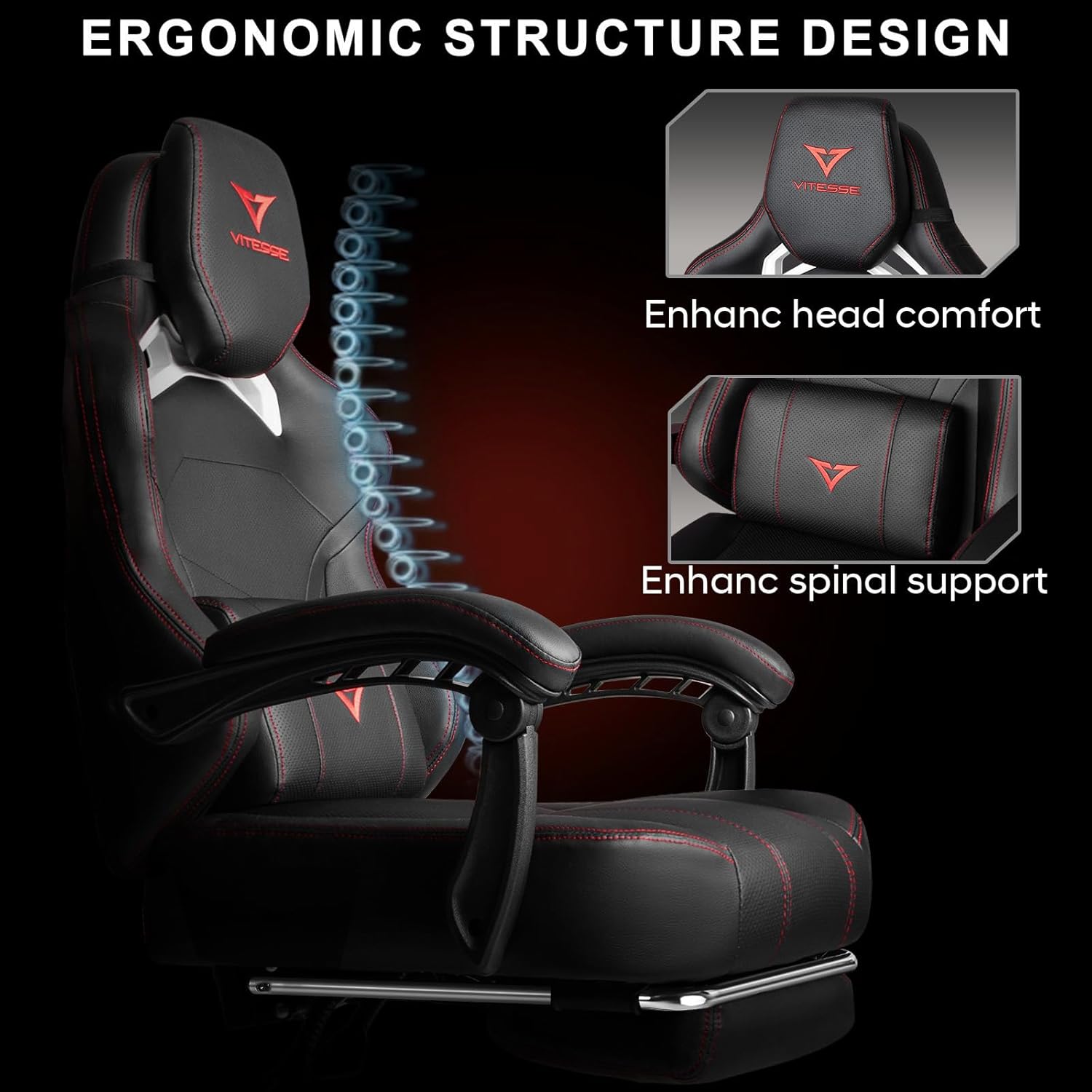 VITESSE Big and Tall Gaming Chair 400lb Capacity with Footrest, Racing-Style High Back Video Game Chair for Adults, PU Leather Computer Chair with Oversized Headrest for Gaming and Work