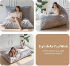 BYBYME 3 in 1 Bean Bag Chair, Convertible Chair Folds from Bean Bag to Lounger, High-Density Foam Filling, Faux Fur Big Sofa Bed, Giant Bean Bag Chair Bed for Adults