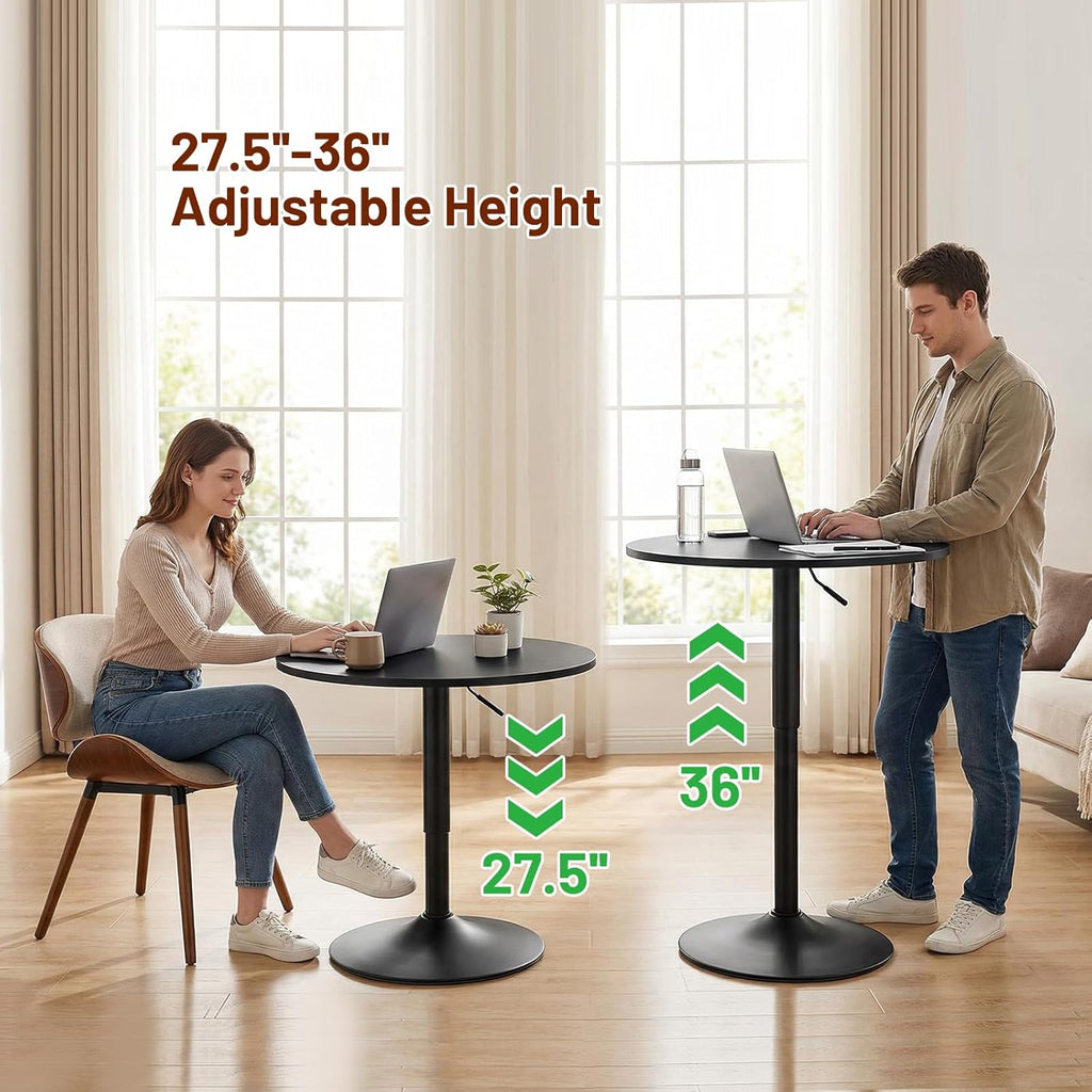 Furniliving Adjustable Height Pub Table 27''-36'', Round Cocktail Tables for Parties, High Top Table for Bistro, Dining Room, Restaurant, Cafe, Events, Set of 2, Black