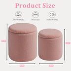 BLEXA Round Ottoman with Storage Set of 2 - Upholstered Sherpa Vanity Stool for Makeup Multifunctional Ottomans Coffee Table Padded Seat Foot Rest for Living Room & Bedroom (Sherpa Pink)