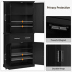 Topeakmart Kitchen Storage Cabinet, Tall Pantry Cabinet Cupboard with Drawer and Adjustable Shelves, Freestanding Storage Cabinet Organizer for Kitchen, Living Room, Dining Room, Bathroom, Black