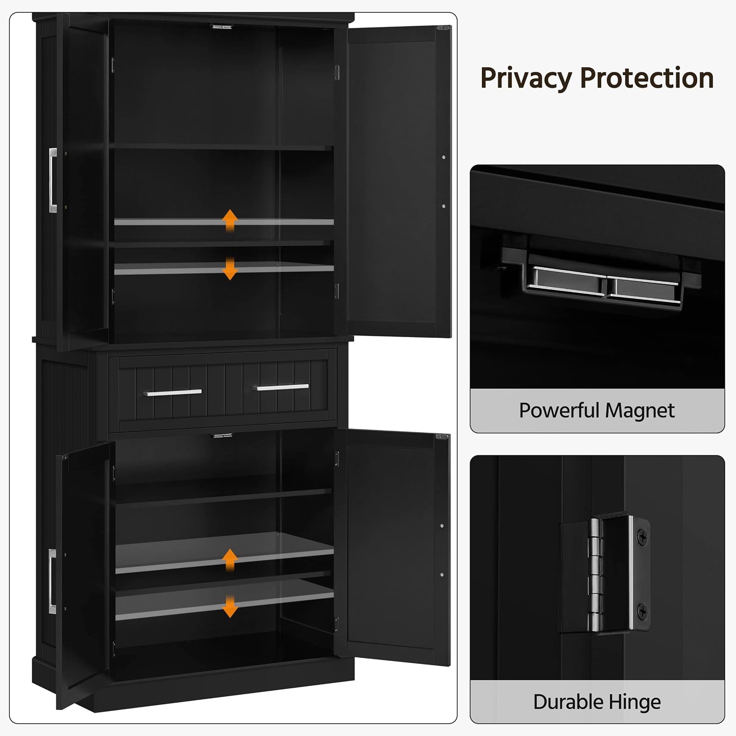 Topeakmart Kitchen Storage Cabinet, Tall Pantry Cabinet Cupboard with Drawer and Adjustable Shelves, Freestanding Storage Cabinet Organizer for Kitchen, Living Room, Dining Room, Bathroom, Black