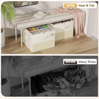 NestOrganix 2 Pack Shoe Organizer for Closet, Large Shoe Box Storage Containers, Foldable Shoe Storage Organizer Box Bin with Adjustable Dividers and Clear Cover, Space Saving Shoes Holder, Beige