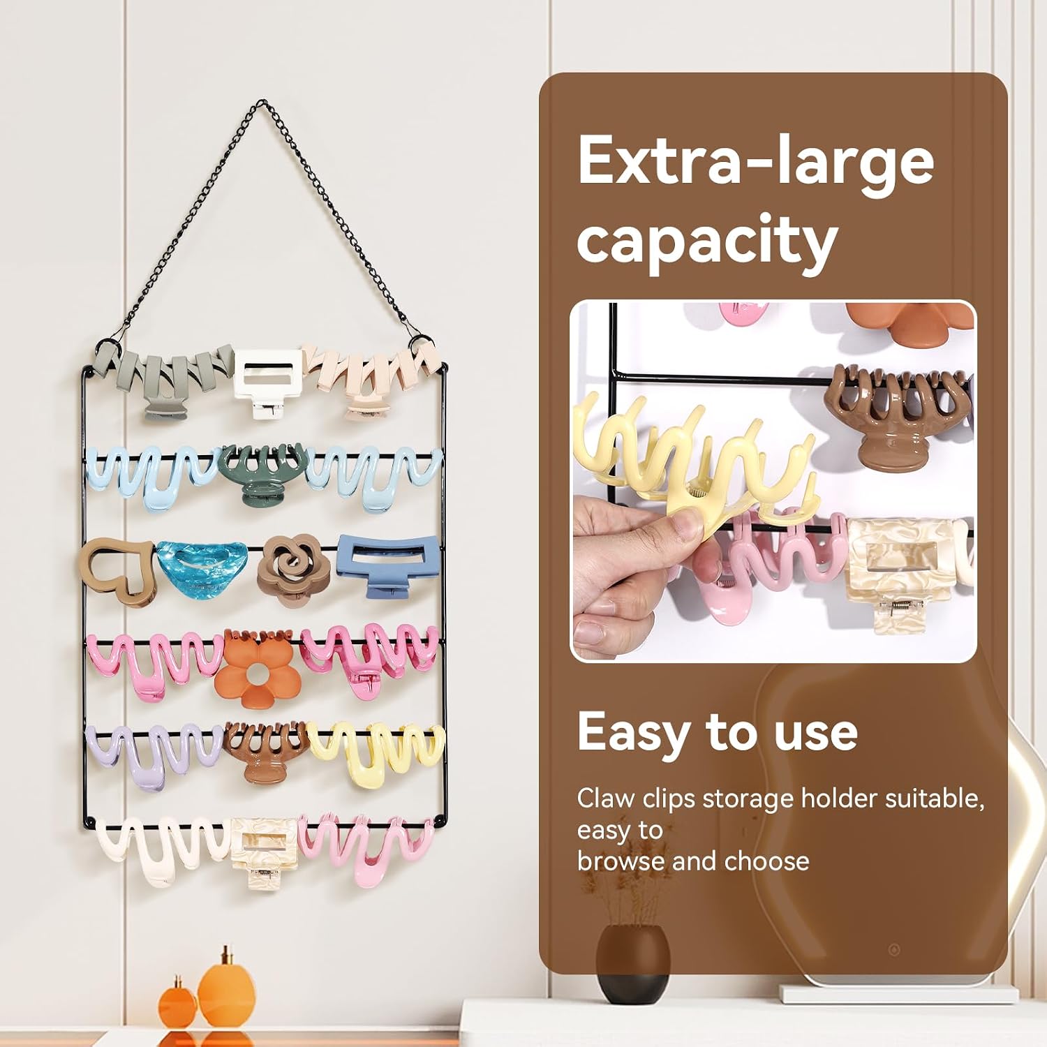SNOWSTAR Hair Claw Clip Organizer,5-Tier Wall Hanging Hair Clip Holder and Storage for Women Girls,Claw Clip Hanger Home Decor for Wall,Door,Closet